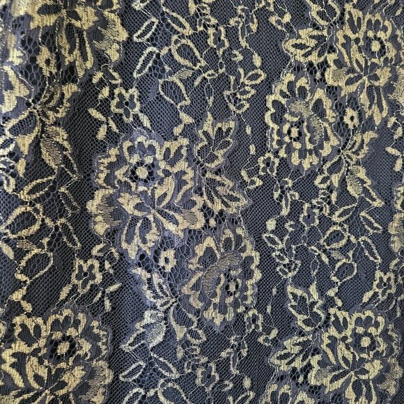 Diane Von Furstenberg Top Womens US 6 Black Gold Lace Silk SS Whimsigoth Boho - Picture 7 of 12